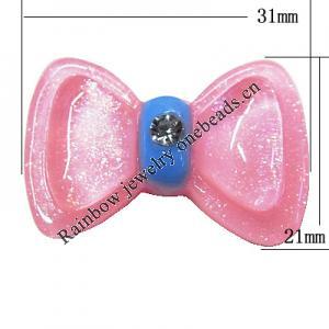 Resin Cabochons, No Hole Headwear & Costume Accessory, Knot with Acrylic Zircon 21x31mm, Sold by Bag