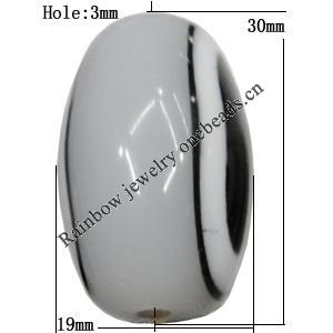 Resin Beads, Oval 30x19mm Hole:3mm Sold by Bag 