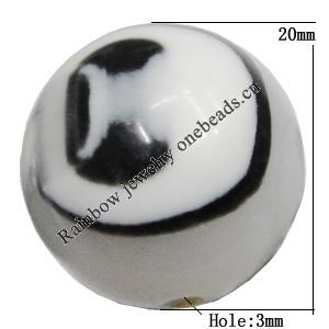 Resin Beads, Round 20mm Hole:3mm Sold by Bag 