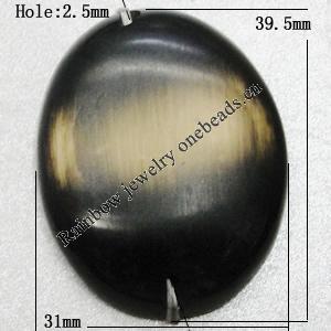 Resin Beads, Flat Oval 39.5x31mm Hole:2.5mm Sold by Bag 