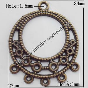 Connector, Lead-free Zinc Alloy Jewelry Findings, 27x34mm Hole=1.5mm,1mm, Sold by Bag