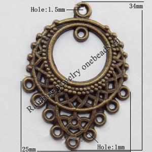 Connector, Lead-free Zinc Alloy Jewelry Findings, 25x34mm Hole=1.5mm,1mm, Sold by Bag
