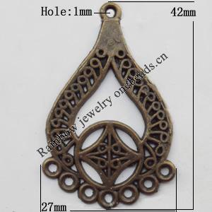 Connector, Lead-free Zinc Alloy Jewelry Findings, 27x42mm Hole=1mm, Sold by Bag