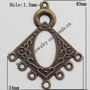 Connector, Lead-free Zinc Alloy Jewelry Findings, 34x40mm Hole=1.5mm, Sold by Bag