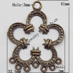 Connector, Lead-free Zinc Alloy Jewelry Findings, 32.5x41mm Hole=3mm,1mm, Sold by Bag