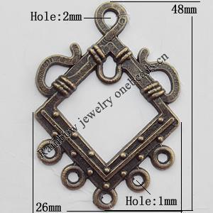 Connector, Lead-free Zinc Alloy Jewelry Findings, 26x48mm Hole=2mm,1mm, Sold by Bag