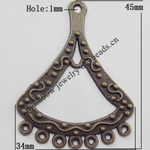 Connector, Lead-free Zinc Alloy Jewelry Findings, 34x45mm Hole=1mm, Sold by Bag