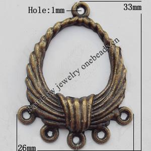 Connector, Lead-free Zinc Alloy Jewelry Findings, 26x33mm Hole=1mm, Sold by Bag