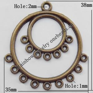 Connector, Lead-free Zinc Alloy Jewelry Findings, 35x38mm Hole=2mm,1mm, Sold by Bag