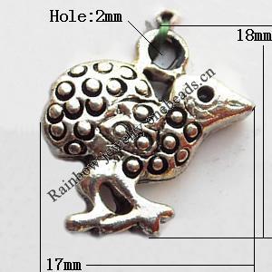 Pendant, Lead-free Zinc Alloy Jewelry Findings, Bird 18x17mm Hole:2mm, Sold by Bag