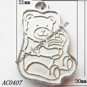Pendant, Lead-free Zinc Alloy Jewelry Findings, Bear 21x30mm Hole:3mm,Sold by Bag