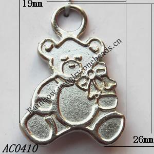 Pendant, Lead-free Zinc Alloy Jewelry Findings, Bear 19x26mm Hole:4mm, Sold by Bag