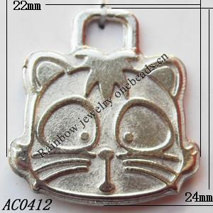 Pendant, Lead-free Zinc Alloy Jewelry Findings, Cat Head 22x24mm Hole:4mm, Sold by Bag