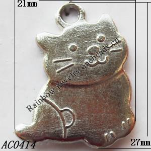 Pendant, Lead-free Zinc Alloy Jewelry Findings, Cat 21x27mm Hole:3mm, Sold by Bag