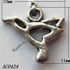 Pendant, Lead-free Zinc Alloy Jewelry Findings, 13x11mm Hole:1mm, Sold by Bag