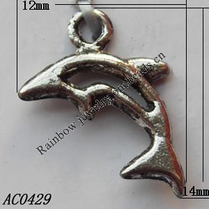 Pendant, Lead-free Zinc Alloy Jewelry Findings, Dolphin 12x14mm Hole:1mm, Sold by Bag