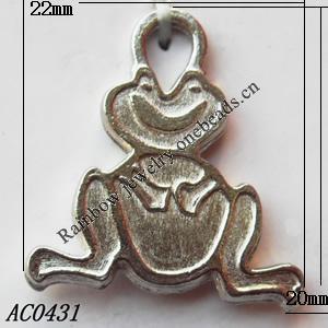 Pendant, Lead-free Zinc Alloy Jewelry Findings, Frog 20x22mm Hole:3mm, Sold by Bag