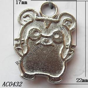 Pendant, Lead-free Zinc Alloy Jewelry Findings, 17x22mm Hole:3mm, Sold by Bag