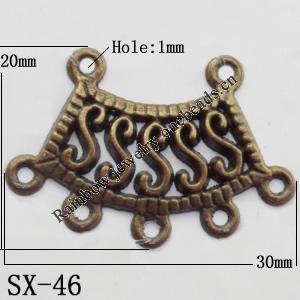 Connector, Lead-free Zinc Alloy Jewelry Findings, 30x20mm Hole=1mm, Sold by Bag