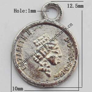 Pendant, Lead-free Zinc Alloy Jewelry Findings, 10x12.5mm Hole=1mm, Sold by Bag