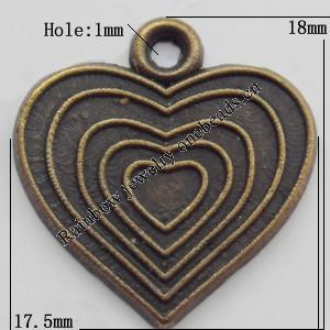 Pendant, Lead-free Zinc Alloy Jewelry Findings, 17.5x18mm Hole=1mm, Sold by Bag