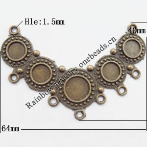 Connector, Lead-free Zinc Alloy Jewelry Findings, 64x40mm Hole=1.5mm, Sold by Bag