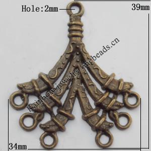 Connector, Lead-free Zinc Alloy Jewelry Findings, 34x39mm Hole=2mm, Sold by Bag