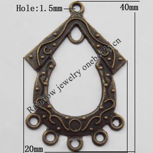 Connector, Lead-free Zinc Alloy Jewelry Findings, 20x40mm Hole=1.5mm, Sold by Bag