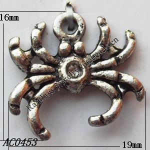 Pendant, Lead-free Zinc Alloy Jewelry Findings, Crab 19x16mm Hole:2mm, Sold by Bag
