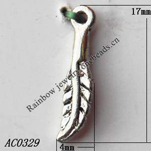 Pendant, Lead-free Zinc Alloy Jewelry Findings, Leaf 17x4mm Hole:1mm, Sold by Bag