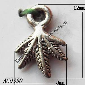 Pendant, Lead-free Zinc Alloy Jewelry Findings, Leaf 12x8mm Hole:1mm, Sold by Bag