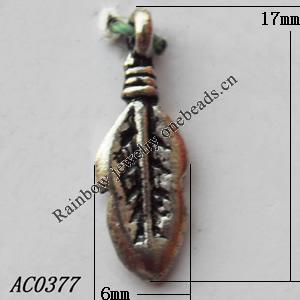 Pendant, Lead-free Zinc Alloy Jewelry Findings, Leaf 17x6mm Hole:1mm, Sold by Bag