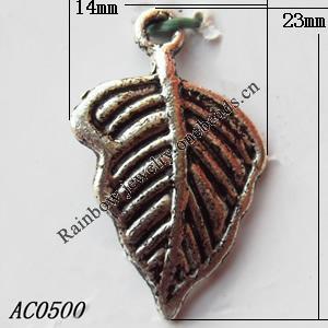 Pendant, Lead-free Zinc Alloy Jewelry Findings, Leaf 23x14mm Hole:1.5mm Sold by Bag