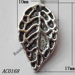 Pendant, Lead-free Zinc Alloy Jewelry Findings, Leaf 17x10mm Hole:1mm, Sold by Bag