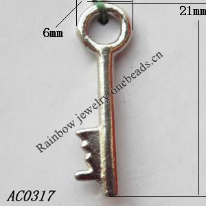 Pendant, Lead-free Zinc Alloy Jewelry Findings, Key 6x21mm Hole:3mm, Sold by Bag