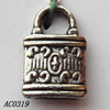 Pendant, Lead-free Zinc Alloy Jewelry Findings, Lock 8x12mm Hole:3mm, Sold by Bag