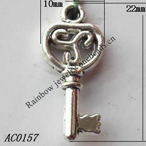 Pendant, Lead-free Zinc Alloy Jewelry Findings, Key 10x22mm Hole:1mm, Sold by Bag