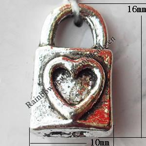Pendant, Lead-free Zinc Alloy Jewelry Findings, Lock 10x16mm Hole:4mm, Sold by Bag
