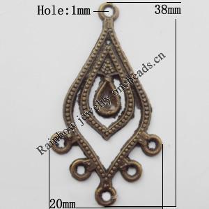Connector, Lead-free Zinc Alloy Jewelry Findings, 20x38mm Hole=1mm, Sold by Bag