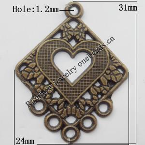 Connector, Lead-free Zinc Alloy Jewelry Findings, 24x31mm Hole=1.2mm, Sold by Bag