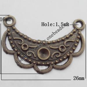 Connector, Lead-free Zinc Alloy Jewelry Findings, 26x16mm Hole=1.5mm, Sold by Bag