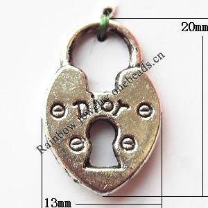 Pendant, Lead-free Zinc Alloy Jewelry Findings, Lock 13x20mm Hole:5mm, Sold by Bag