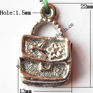 Pendant, Lead-free Zinc Alloy Jewelry Findings, Lock 13x22mm Hole:1.5mm, Sold by Bag
