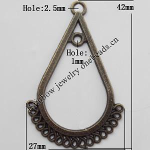 Connector, Lead-free Zinc Alloy Jewelry Findings, 27x42mm Hole=2.5mm,1mm, Sold by Bag