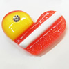 Resin Cabochons, No Hole Headwear & Costume Accessory, Heart with Acrylic Zircon 33x22mm, Sold by Bag