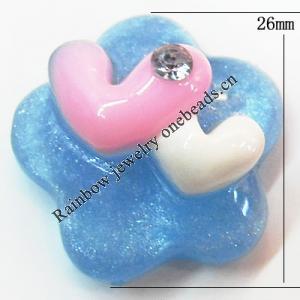 Resin Cabochons, No Hole Headwear & Costume Accessory, Flower with Acrylic Zircon 26mm, Sold by Bag