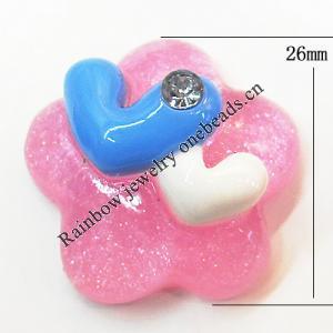 Resin Cabochons, No Hole Headwear & Costume Accessory, Flower with Acrylic Zircon 26mm, Sold by Bag