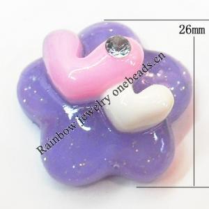 Resin Cabochons, No Hole Headwear & Costume Accessory, Flower with Acrylic Zircon 26mm, Sold by Bag