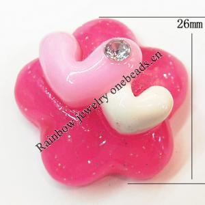 Resin Cabochons, No Hole Headwear & Costume Accessory, Flower with Acrylic Zircon 26mm, Sold by Bag