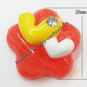 Resin Cabochons, No Hole Headwear & Costume Accessory, Flower with Acrylic Zircon 26mm, Sold by Bag